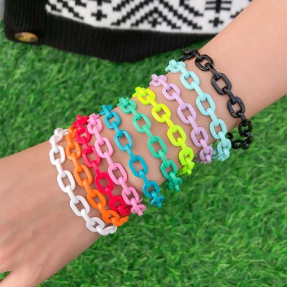 NEW Orange Enamel Paperclip Chain Cuff Bracelet - Picture 3 of 4